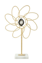 Decoración de flor de metal margarita base de mármol dorado