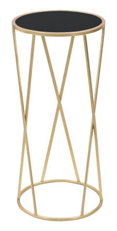Soporte de teléfono redondo Glam de metal dorado con base de cristal templado negro