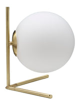 Lámpara de mesa Glamy de metal dorado y esfera de cristal opalino