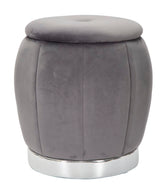 Puf de almacenamiento de terciopelo gris con acabado plateado