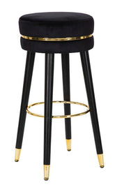 Taburete de bar de madera y terciopelo Negro con acabado plateado
