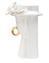 Jarrón mujer porcelana blanca decoraciones doradas