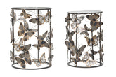 Mesas redondas Farfalle de metal y cristal con decoración de mariposas