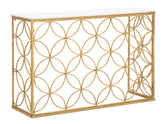 Console rectangulaire métal doré plateau marbre blanc
