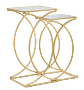 Mesa de centro Siomply de metal dorado con tablero de cristal de espejo