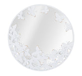 Espejo redondo de metal blanco con decoración de mariposas doradas
