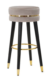 Taburete de bar Paris Terciopelo Gris patas Negras acabado dorado