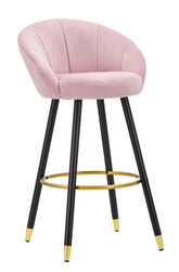 Taburete de bar Terciopelo Rosa Praga patas de madera y metal dorado