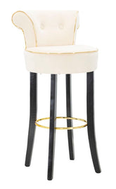 Taburete de bar redondo Luxy Terciopelo Crema patas de metal dorado
