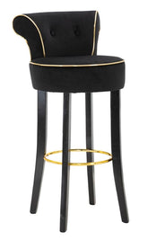 Taburete de bar redondo Luxy Terciopelo Negro patas de metal dorado