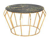 Mesa de centro redonda Histor, de metal dorado y tapa de cristal de efecto mármol