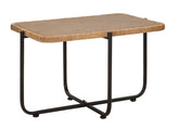 Mesa de centro rectangular CEBU de metal negro y ratán trenzado