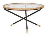 Mesa baja redonda Saint Barth Cristal y Ratán patas de metal Negro dorado
