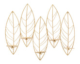Porte-bougie mural métal doré design feuilles 5 bougies