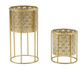 Juego de portamacetas redondos de metal dorado con pedestal extraíble Golvy