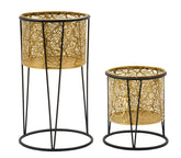 Soporte para jarrón de metal dorado con hojas, base negra, juego de 2 unidades