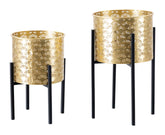 Jarrón Glissy metal dorado base negra set de 2 piezas