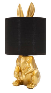 Lámpara de mesa conejo dorado pantalla de tela negra