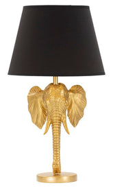 Lámpara de mesa cabeza de elefante metal negro pantalla tela negra