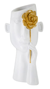 Jarrón facial adornado con una flor dorada