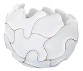 Macetero redondo con decoraciones en relieve de poliresina blanca