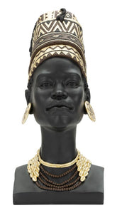 Estatua de mujer masái de resina negra con tocado y joyas