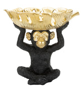 Figura de mono con bandeja, negra y dorada