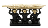 Decoración Mono Tris Base Negra y Hoja de Palmera Dorada