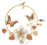 Panel decorativo de pared 3D redondo de metal dorado con flores y mariposas