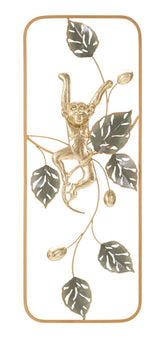 Panel de pared decorativo de metal Mono dorado ramas hojas verdes