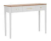 Consola rectangular Matera de madera blanca y encimera marrón, 3 cajones, tiradores dorados