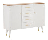 Armario Matera de madera blanca con tablero de madera marrón y patas de metal dorado