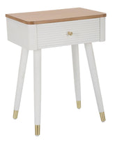 Mesa de noche MATERA Madera Blanca y tapa de Madera Marrón patas de Metal Dorado