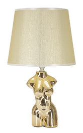 Lámpara de mesa Glam Woman cerámica dorada pantalla de tela beige