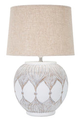 Lámpara de mesa redonda Atenas Resina Blanca pantalla Tejido Beige