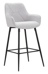 Taburete de bar de tela tapizada gris con patas de metal negro (juego de 2)