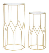 Mesas cuadradas de metal dorado con tablero de cristal