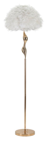 Lámpara de pie Slim Metal dorado Pantalla de plumas blancas