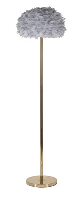 Lámpara de pie de metal dorado pantalla de plumas sintéticas Gris