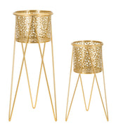 Soporte para jarrón de metal dorado, juego de 2 unidades, decorados con esculturas irregulares