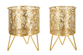 Florero de metal dorado con decoraciones de hojas, juego de 2