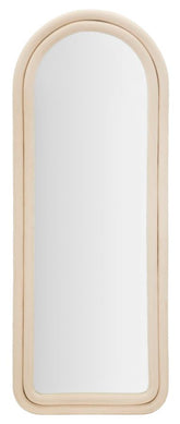 Espejo de pared en forma de arco Cloe de madera cubierta de terciopelo crema