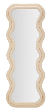 Miroir mural cadre en bois tissu crème ondulé
