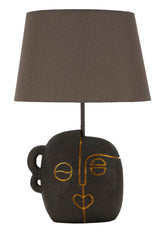 Lámpara de mesa Tribal Resina negra pantalla de Tela gris