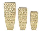 Soporte para jarrón cuadrado, juego de 3 piezas, metal dorado con decoraciones en relieve
