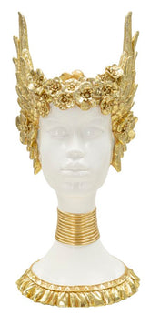 Busto de mujer dorado con alas