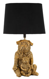 Lámpara de mesa Perro de resina dorada pantalla de tela Negra
