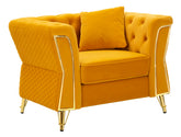 Sillón Emy Terciopelo Mostaza patas Doradas