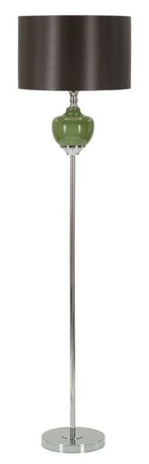 Lámpara de pie Eva, pantalla de terciopelo negro, base de cristal verde
