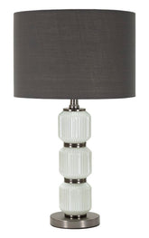 Lámpara de mesa Bright Three Cristal Blanco pantalla Terciopelo Gris